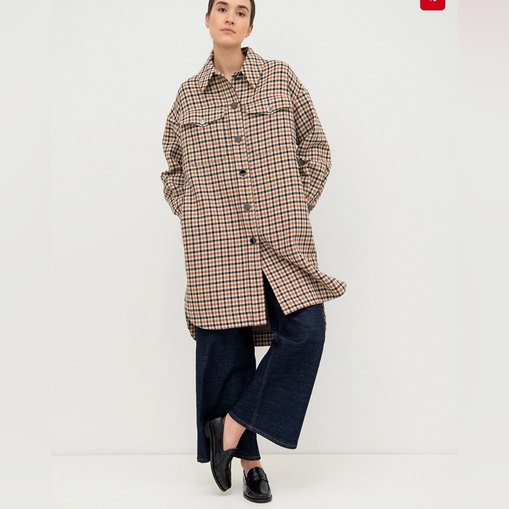 Ted Baker Afya Check Print Oversized Cotten Jacket Size 2 (M)